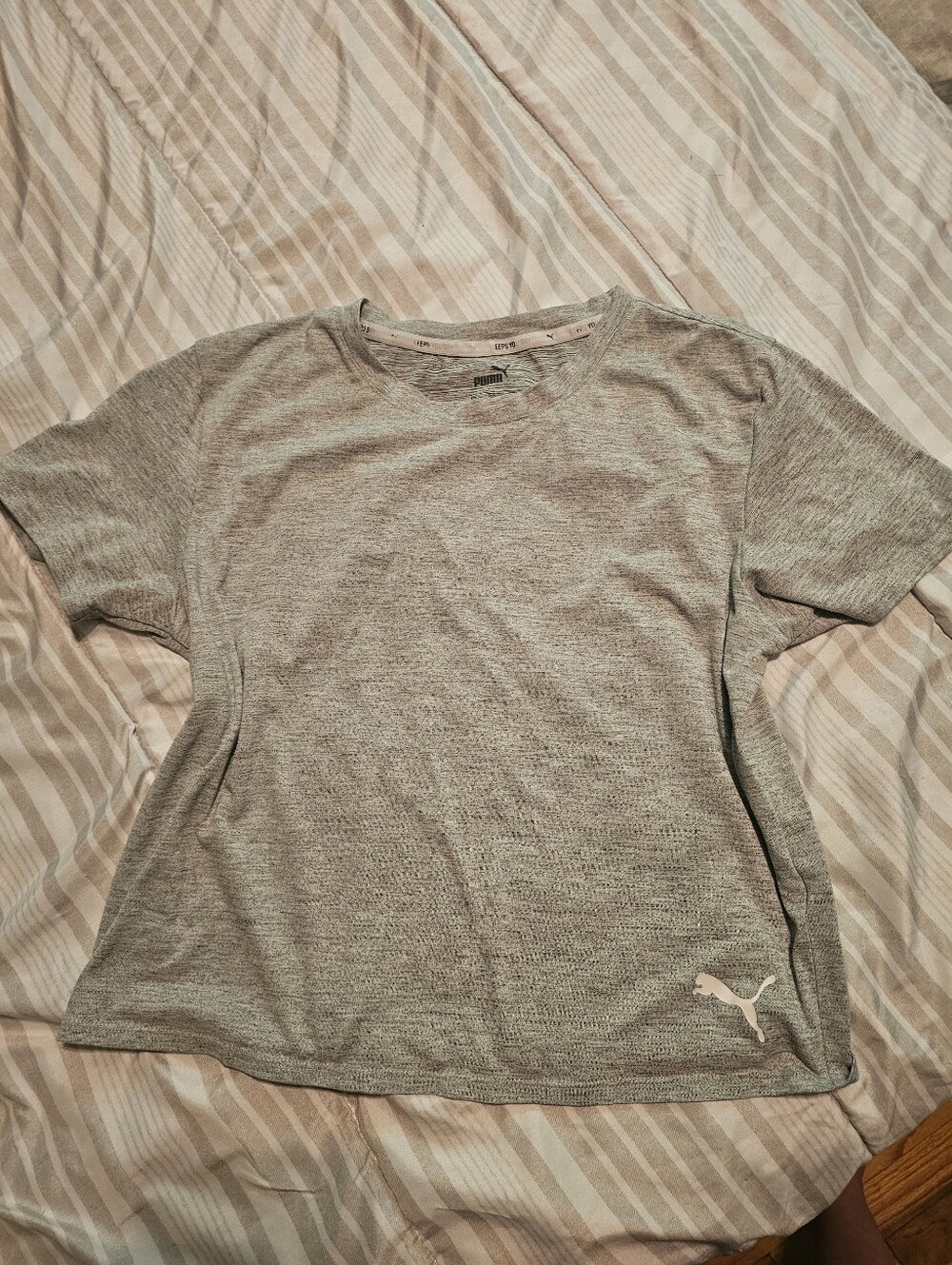 Puma Gray Marled Crewneck Tee with Black Logo - Semi Cropped